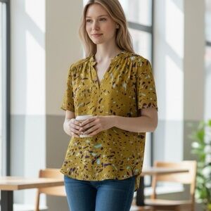 Pleione Mustard and Purple Patterned Blouse